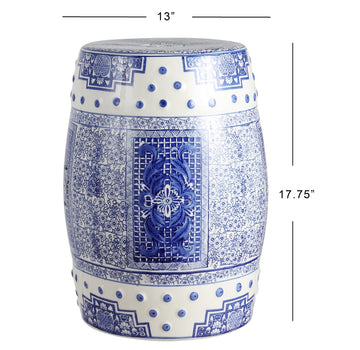 Acanthus 17.8" Chinoiserie Ceramic Drum Garden Stool - JONATHAN Y